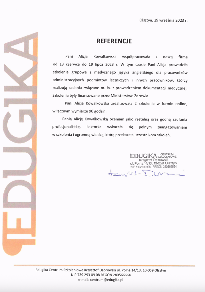 2023 Kurs - Angielski Medyczny